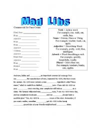 English Worksheet: Mad Libs - A Commercial for Face Cream