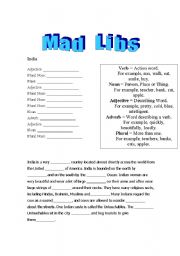 English Worksheet: Mad Libs -  India