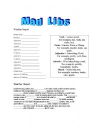 English Worksheet: Mad Libs - Weather Report