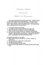 English Worksheet: Dinosaur Report