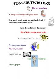 English Worksheet: TONGUE TWISTERS