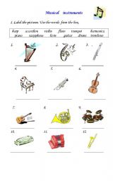 English Worksheet: Musical instruments