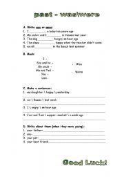 English Worksheet: was and were worksheet