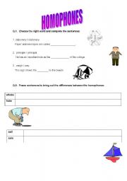 English worksheet: Homophones