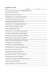 English Worksheet: indirect speech