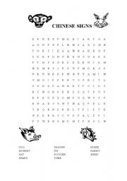 English worksheet: WORD SEARCH CHINESE ASTROLOGY