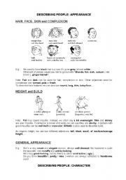 English Worksheet: Describing peoples appearance and character