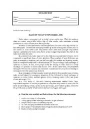 English Worksheet: Test- tenth grade level VI - the media