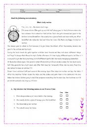 English Worksheet: ELLEN`S DAILY ROUTINE