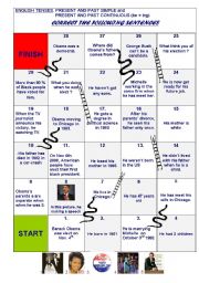 English Worksheet: Obama snakes and ladders