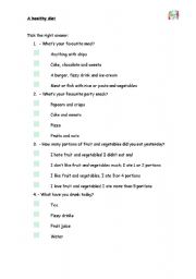 English Worksheet: A healthy diet 02