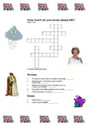English Worksheet: UK crossword puzzle