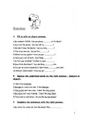 Exercises about the subject and object pronouns and possessive adjectives (2)