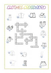 English Worksheet: Clothes Crossword with KEY (B&W Pictures)