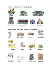 English worksheet: Houses and things in the house