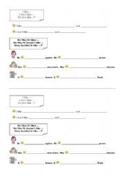 English Worksheet: I like ... He/she/it likes ...