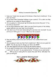 English Worksheet: Christmas-New Year Conversation Questions