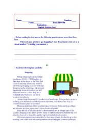 English Worksheet: Test - Shopping