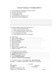 English worksheet: Present Continuous -Worsheet 1