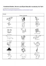 English Worksheet: Combined Starters, Movers and Flyers thematic vocabulary list. Part I: Animals 