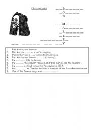 English worksheet: Bob Marleys Crosswords