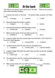 English Worksheet: Bank vocabulary