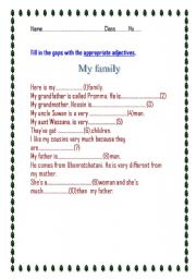 English worksheet: My family