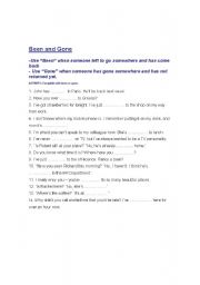 English Worksheet: Been and Gone