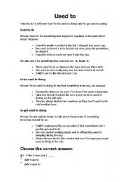 English worksheet: Grammar Used to/ be used to