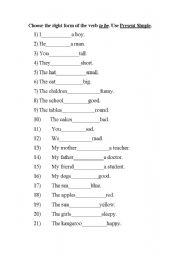 English Worksheet: The verb to be. Present Simple.