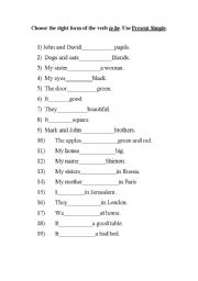 English worksheet: The verb to be. Present Simple.