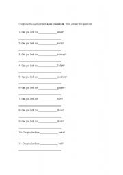 English Worksheet: fill in the blanks (a/an/a pair of)