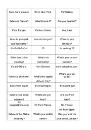 English worksheet: game questions/answers