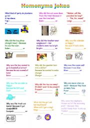 English Worksheet: Homonyms jokes