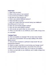 English Worksheet: Childhood conversation questions