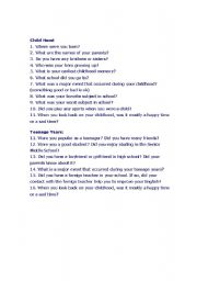 English worksheet: Childhood conversation questions