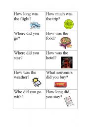 English Worksheet: Past Tense Holiday Travel Questions 1/2