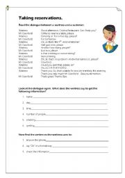English Worksheet: Taking reservations on the phone