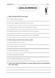 English Worksheet: advice and preferences