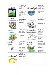 English Worksheet: Model Conversation Cards - Containers, Food.