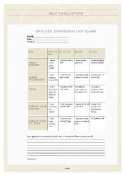 English Worksheet: ADULT CONVERSATION CLASS: EVALUATION SHEET