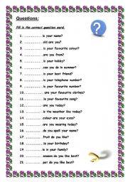 English Worksheet: Questions and questionwords