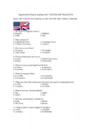 English Worksheet: The English-Speaking World. Culture and Traditions. Test