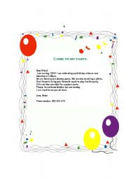 English Worksheet: Party Invitation