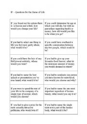 English Worksheet: IF questions for the game of life