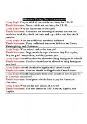 English Worksheet: Practice Writing a Thesis Statement