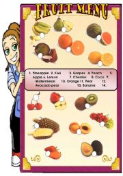 English Worksheet: Fruit menu