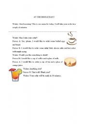 English Worksheet: AT THE RESTAURANT