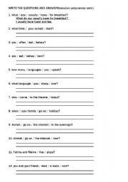 English Worksheet: Present Continuous or Preseny Simple Question Exercises