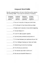 English Worksheet: Compound Words Riddle